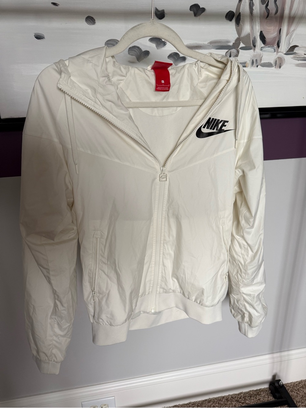 Nike Women’s Off-White Hooded Bomber Jacket with Black Logo